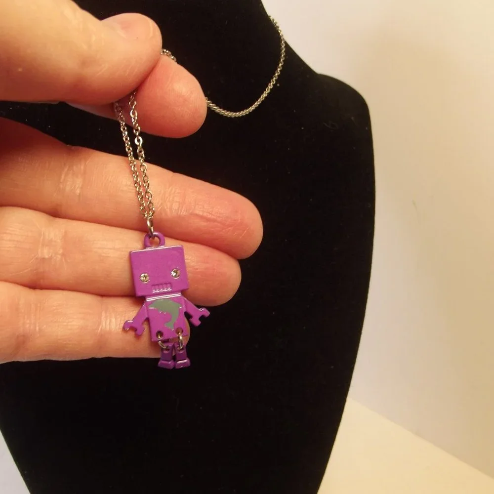 Purple Robot Pendant necklace Cute! Girls